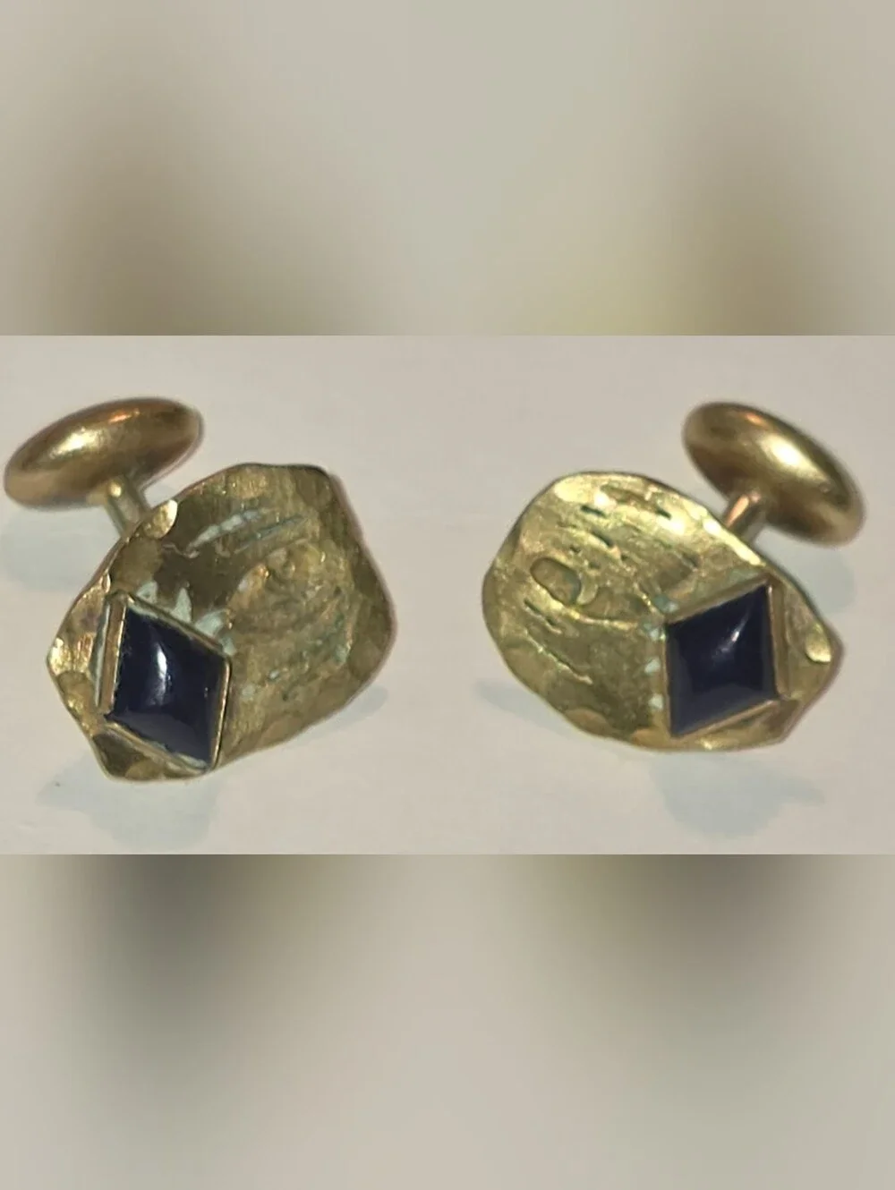 Vintage Brass Men's Cufflinks with Lapis Luzuli Stone